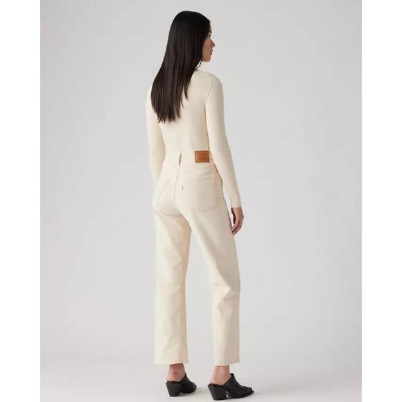 Levi’s Premium Ribcage Straight Leg Corduroy Pants Ivory Cream High Rise Size 27 - Picture 7 of 16